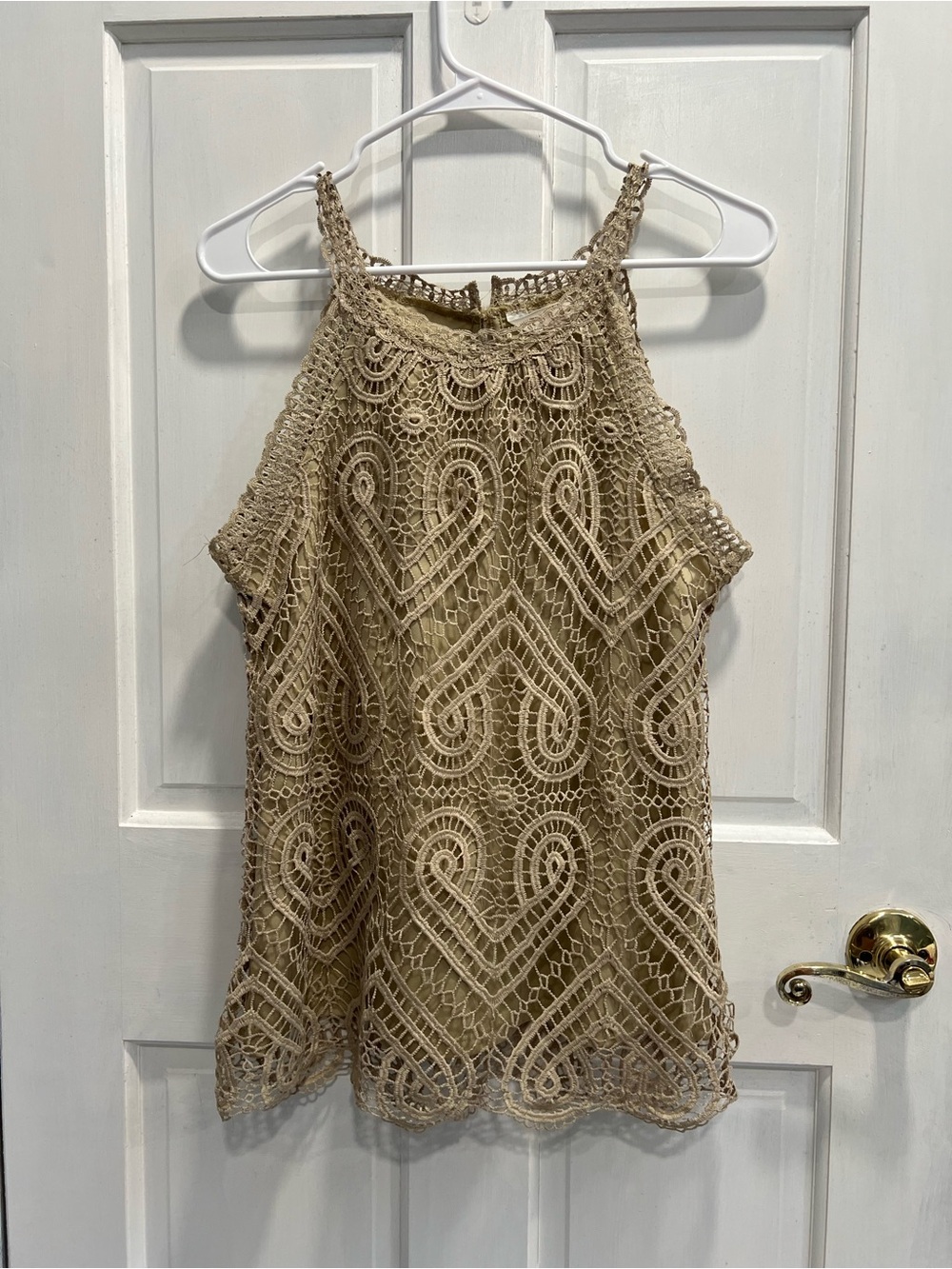 ADIVA Beige Crochet Lace Lined Tank Top Boho Cottagecore SIZE MEDIUM Pre Loved